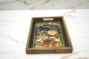 Wholesale Customized Mango Wood With Handle MDF Base and Enamel Wooden Serving Tray for <b>Breakfast</b> Restaurant & Hotel Supplies - Product Image 6