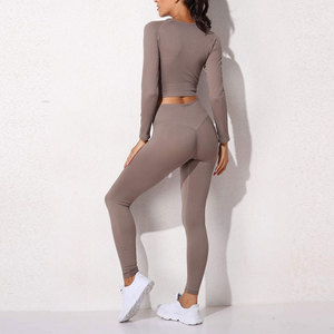 Conjunto Deportivo de Dos Piezas de Cintura Alta para Yoga y Gimnasio, Ropa Deportiva para Mujer, Elástica, de Spandex/Nylon Sólido - Product Image 4