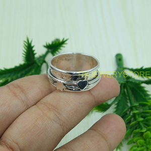 Bague tournante en argent sterling 925 pour femmes et hommes, design étoile et cœur, bague de méditation, bijoux en argent faits à la main pour unisexe - Product Image 4
