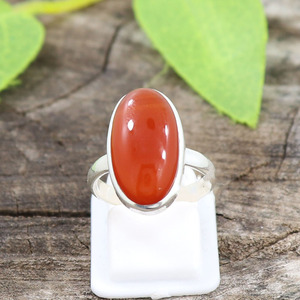 Bague ovale en cornaline, bague artisanale en pierre précieuse, style bohème, pierre orange, unisexe, bagues en argent en gros - Product Image 3