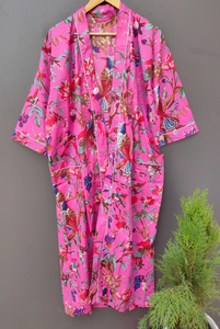 Bata Kimono de Algodón 100% con Estampado de Dibujos Animados para Mujer, Camisón de Verano Hecho a Mano, Cuello en V, Cintura Elástica, Largo Completo - Product Image 2