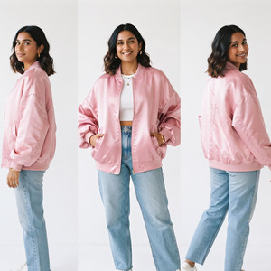Chaqueta de satén para mujer, holgada, de manga larga, ligera, transpirable, con cremallera, estilo bomber, hombros caídos, chaqueta de béisbol de invierno para mujer - Product Image 5