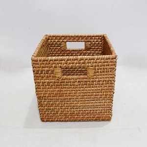 Rustic Square Multifunction <b>Storage</b> <b>Basket</b> <b>Rattan</b> Eco-Friendly Organizer for Closet Shelf Cube Handwoven with Handles Nesting - Product Image 2