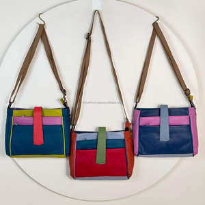 Vente en gros 2025 tendance sac à bandoulière en cuir recyclé à blocs de couleurs sac à bandoulière en cuir multicolore à la mode pour femmes - Product Image 5