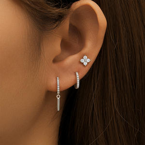 Juego de pendientes asimétricos con forma de estrella, aro CZ, colgantes, oro, plata, S925 - Product Image 6