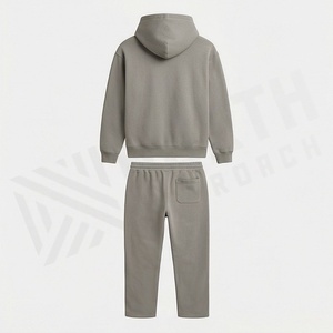 Ensemble de survêtement unisexe gris à capuche, couleur unie, décontracté, sweat-shirt et pantalon avec cordon de serrage, 100 % coton - Product Image 2