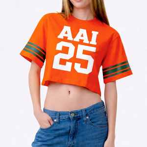 เสื้อยืดครอปผ้าฝ้ายเจอร์ซีย์แฟชั่นสำหรับผู้หญิงปี 2026 แขนสั้น ลายทางตัดกัน เสื้อทีมสั่งทำได้ ผลิตจำนวนมาก รับผลิตแบรนด์ส่วนตัว ผลิตในสหรัฐอเมริกา - Product Image 1