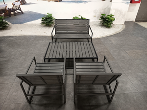 Modern Outdoor Garden Set with Steel Frame <b>and</b> PS Slats 4 Seater Weather Resistant Patio Furniture, 1 <b>table</b> 2 <b>Chairs</b> <b>and</b> <b>bench</b> - Product Image 5