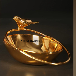 Cuenco Urlis de metal de primera calidad, chapado en oro de alto grado, con diseño único de pájaros, para decoración de centros de mesa de hotel. - Product Image 1