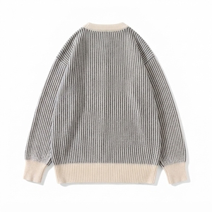 Suéter de Punto a Rayas para Hombre, Cuello Redondo, Manga Larga, para Otoño, 100% Acrílico, Corte Regular - Product Image 4