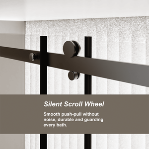 Porta Doccia Scorrevole Singola Senza Telaio 60 Pollici L x 72 Pollici A, Vetro Temperato Trasparente Spessore 1/4 di Pollice, Binario a Rulli in Zinco, Bagno Moderno - Product Image 3