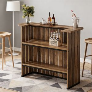 Table de bar de style farmhouse avec étagère à double niveau et design en forme de U - Product Image 2