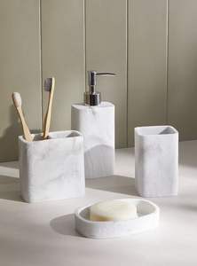 Ensemble de salle de bain en résine de qualité supérieure, 4 pièces, pour la maison : distributeur de savon, porte-brosse à dents, plateau de toilette, au meilleur prix abordable - Product Image 3