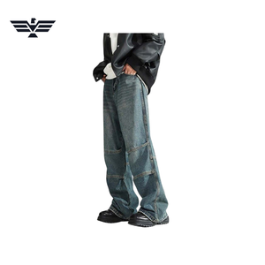 Jeans de Mezclilla para Hombre, Corte Holgado, Pierna Recta, Lavado a la Piedra, Peso Medio, Color Sólido, Estilo Urbano, Casual, Hip Hop, 100% Algodón, Lavable - Product Image 3