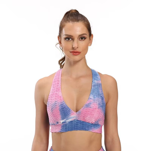 Women's Gradient Color Sports Bra Deep V-Neck Racerback <b>Mesh</b> Print Medium Support Yoga <b>Top</b> Breathable Textured - Product Image 1