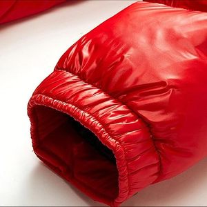 Reversible Winter Glossy Puffer Hoodie <b>Jacket</b> <b>Waterproof</b> Solid Color Shiny Bubble Coat Glossy <b>Red</b> Hooded <b>Jackets</b> OEM Services - Product Image 5