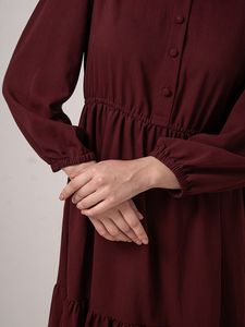 Robe décontractée et ample pour femme, style européen, col en V, manches longues, à volants, 100 % polyester, collection 2026 - Product Image 3