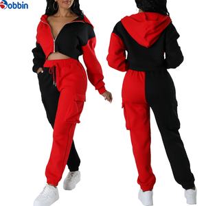 Conjunto Deportivo con Capucha para Mujer de BOBBIN INDUSTRIES, Color Rojo y Negro, Mangas Largas, Pantalones Deportivos Casuales con Bolsillos Laterales, Ropa de Otoño - Product Image 6