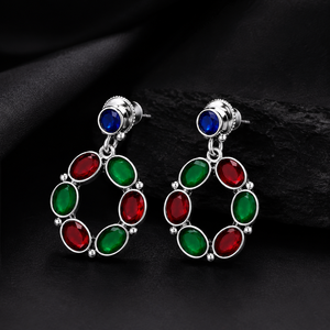 Verified Manufacturer Blue <b>Cat</b> Eye Stone Open Oval <b>Earrings</b> for Women | Oxidized Silver Brass Statement Jewelry Bulk Supplier - Product Image 6