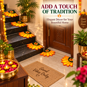 Juego de 6 tapetes de lana Rangoli Lotus Corner |   Tapetes Decorativos con Diseño Floral para Escaleras, Entrada, Sala de Pooja, Sala de Estar y Decoración del Hogar - Product Image 4