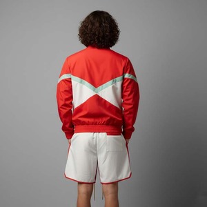 Men's Red Color Blocking Sporty Outerwear Set Stand Collar Knitted Breathable Summer Wear - Product Image 4