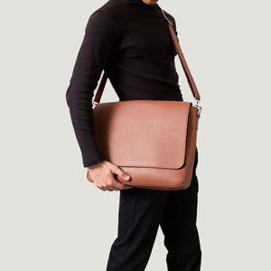 Full Grain Naturally Milled Cowhide Leather Carismatico Brown Messenger Bag with <b>Laptop</b> Phone Pockets Card <b>Holder</b> Pen <b>Holder</b> - Product Image 2