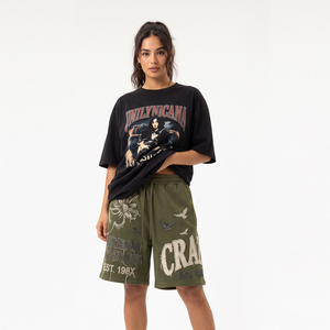 <b>Women</b> <b>Board</b> <b>Shorts</b> 100% Cotton Eco-Friendly Breathable Distressed Embroidery Loose Fit Training - Product Image 1