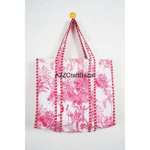 Bolso Tote de Hombro Acolchado de Algodón 100% a Rayas Hecho a Mano con Asa Larga para Mujer, Ecológico, Estilo Bohemio Indio, para Compras, Exposiciones y Fiestas - Product Image 1