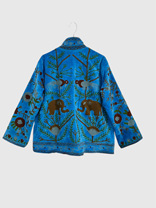 Floral Embroidered Velvet Jacket Mandarin Collar Full Sleeve Plus Size Women'<b>s</b> Autumn Wear - Product Image 2