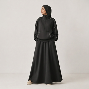 Ensemble jupe longue et sweat à capuche décontracté pour femme, résistant aux plis, en tricot doux, écologique, pour toutes les saisons - Product Image 2