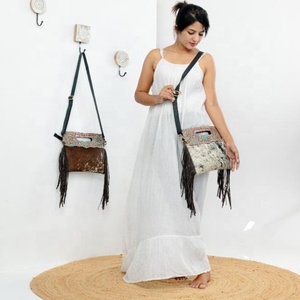 Newest Handmade Hair On Tooled Leather <b>Fringe</b> Purse Women Genuine Cowhide Leather Turquoise Cowgirl <b>Top</b> Handle Crossbody Bags - Product Image 1