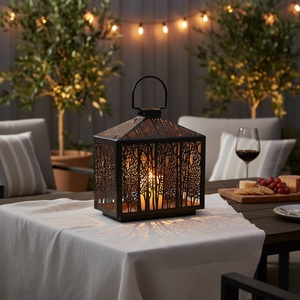 <b>Metal</b> <b>Lantern</b> With Tree Pattern Design For Indoor Outdoor Home Decoration Heat Resistant Table Top Candle <b>Lanterns</b> - Product Image 1