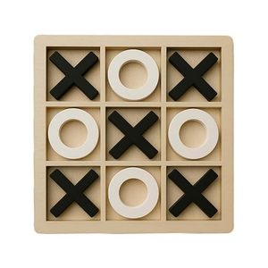Jeu de Tic Tac Toe en bois, design classique sculpté, pièces X et O multicolores - Product Image 4