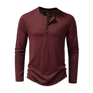 Wholesale <b>Men</b> Long Sleeve Henley T Shirt Custom Logo Slub Cotton Button Placket Tee Shirt Casual Slim Fit <b>Mens</b> <b>Pullover</b> Top - Product Image 1