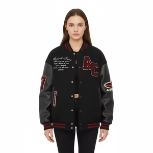 Blouson bomber urbain coupe ample – Gris anthracite foncé avec manches en cuir, épaules tombantes - Product Image 4
