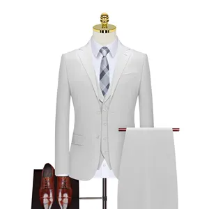 Pure white color formal elegant classic wedding regular Men's Suits Set 3 pieces custom size and logo