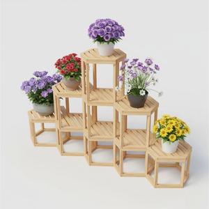 Support à plantes à 3 niveaux en bois de sapin massif de qualité supérieure, pour l'intérieur et l'extérieur, étagères de présentation de fleurs, décoration de jardin et de balcon, prix le plus bas - Product Image 6