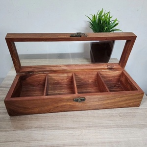 Boîte en bois écologique et durable de quatre pièces pour ustensiles de cuisine avec couvercles en verre, étui à sel et épices en bois anti-fuite, outils pour herbes et épices - Product Image 4