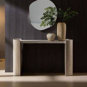 Consolle da 53.15 pollici in marmo con motivi in marmo con Design moderno tavolo d'ingresso in MDF stretto per soggiorno tavolo consolle Beige - Product Image 1