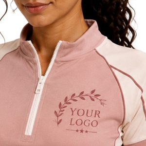 Dusty Pink Beige Womens Half Zip Sports T Shirt And <b>Shorts</b> Set Quick Dry <b>Short</b> Sleeve Activewear Gym Fitness Running Training - Product Image 3