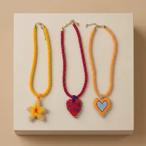Handmade Boho Gold Plated Heart Shape Pendent Unisex Beaded <b>Necklace</b> for Men and Women neckwear <b>Statement</b> Piece fashion Jewelry - Product Image 4