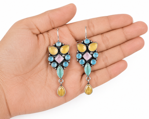 Verified Manufacturer Wholesale Trendy Brass Antique <b>Silver</b> Plated Multi Stone Drop <b>Earrings</b> Women Party | ARTS JEWELS OZ-5568 - Product Image 1