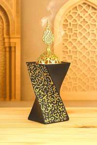 New Luxury Ramadan Decor Rotating Square Resin Crafts <b>Aroma</b> <b>Diffuser</b> Muslim Style Bakhoor Burner Gold Accents All-season - Product Image 5