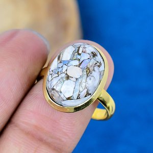 Natural Ethiopian <b>Opal</b> Copper Oval Shape Gemstone <b>Ring</b> Handmade 18k <b>Gold</b> Micron Over 925 Sterling Silver - Product Image 3