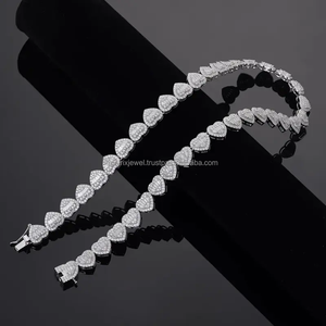 <b>Iced</b> <b>Out</b> 925 Silver Moissanite Necklace Hip Hop Jewelry Baguette Cut Diamond Heart Shape Tennis Necklace <b>Chain</b> - Product Image 3