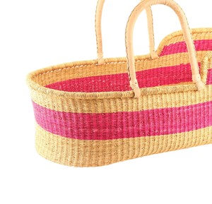 Panier à langer en jonc de mer à rayures roses, design élégant, combiné à un panier à langer pour enfant en rotin avec poignées légères, pour l'exportation - Product Image 4
