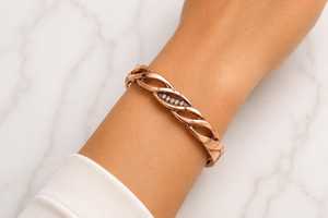 Handmade Pure <b>Copper</b> Antique Magnetic Cuff Bangle Bracelet Hand Hammered High Polish Hollow Wave Crystal Healing Jewelry for Men - Product Image 4