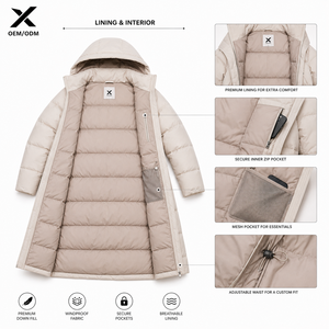 X Sports City Women's Long Length <b>Quilted</b> Hooded Winter Jacket Solid Color Polyester <b>Wadding</b> Zipper Closure Minimalist Style OEM - Product Image 5