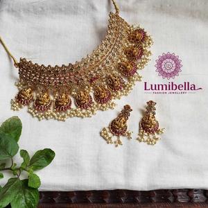 Ganesha Choker Necklace and Earring Set with Zircon Gold Plated Alloy Wedding Fashion Jewelry - Product Image 1