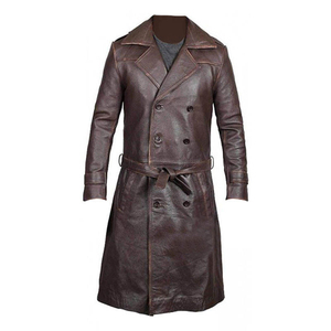 <b>Men's</b> Olive Green Double Breasted Trench <b>Coat</b> With Belt Notched Lapel <b>Long</b> Outerwear Waterproof Canvas Material - Product Image 3